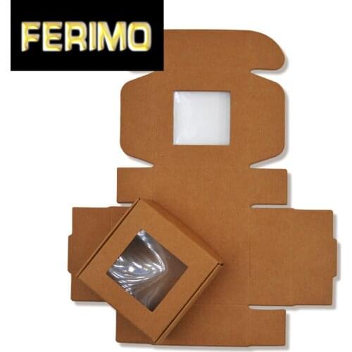 5pcs/lot Kraft Gift Packaging Box with Transparent PVC Window 7x7x3cm/6.5x6.5x3cm Soap Boxes Jewelry Wedding Favors Candy Box