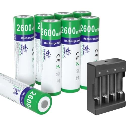 NiZn AA Rechargeable Batteries NI-ZN 2600mWh 1.6V Battery for toys MP3 Solar Lights Digital Camera MP4 RC car with 1 USB Charger