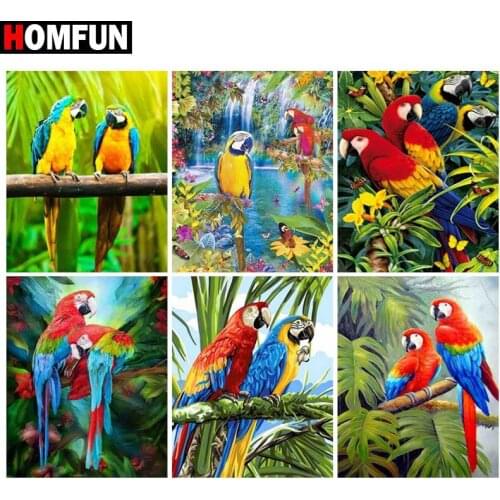 HOMFUN Diamond painting "Animal parrot couple" Full Square/Round Drill Wall Decor Inlaid Resin Embroidery Craft Cross stitch