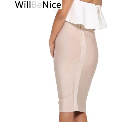 Willbenice Sexy Bandage Nude Purple White Bodycon Bandage Womens Knee Length Hot Pink Fuchia Black Pencil Skirts