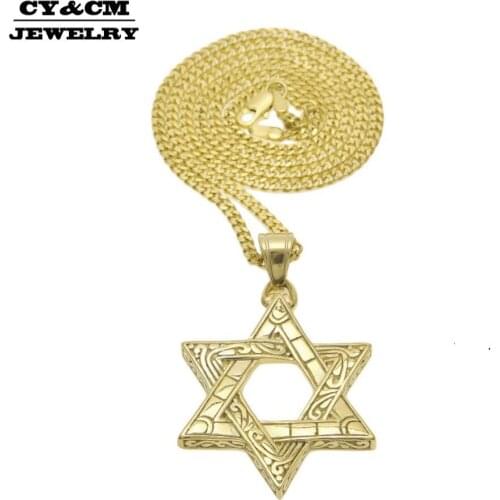 CY&CM Men Women Iced Out 316L Stainless Steel Engraved Star of David Gold Silver Color Hip hop Punk Bling Charm Pendant Necklace