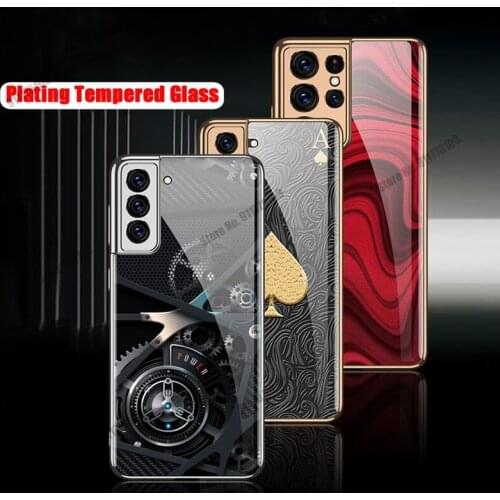 For Samsung S21 Ultra Case Luxury Plating Tempered Glass Phone Cover for Samsung S21 Plus Soft Frame Cases Hard Cover Capa