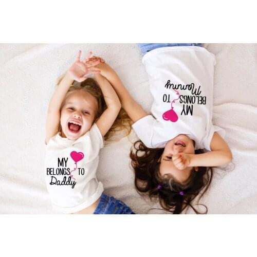 My Heart Belongs To Mommy /daddy Kid T Shirt Boys Girls Valentines Day Shirt Casual Short Sleeve T-shirts Valentines Day Outfit