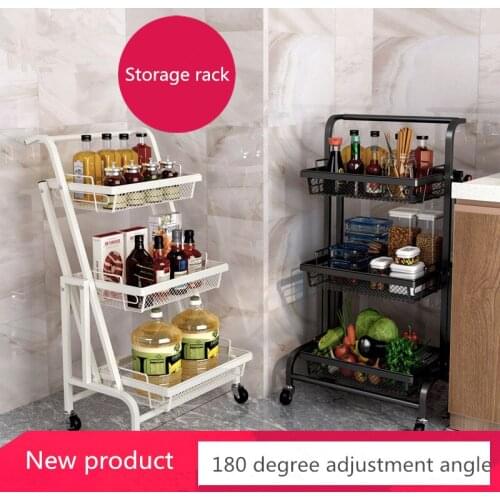 2021Household portable foldable three-layer shelf kitchen shelf multifunctional hand-push vegetable and fruit storage rack