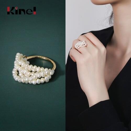 Kinel 925 Sterling Silver Ring Natural Freshwater Pearl Rings For Women 18K Gold Custom Female Ring Fine Jewelry