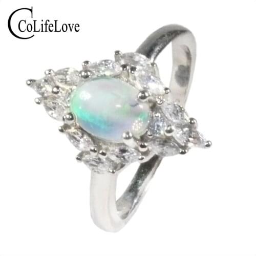 CoLife Jewelry 925 Silver Opal Ring for Party 6*8mm 100% Natural Opal Silver Ring Sterling Silver Opal Jewelry Gift for Woman