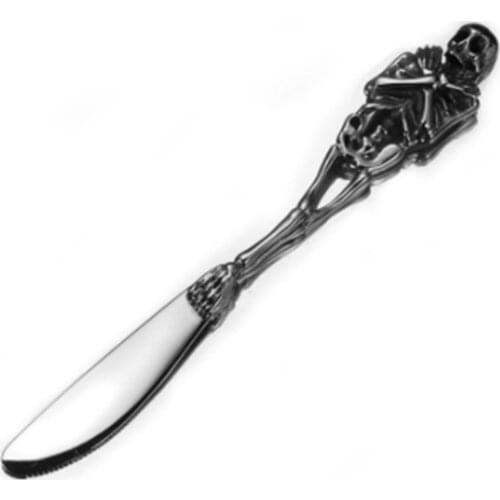 Cool Silver Color Stainless Steel Skull Skeleton Knife Tableware Cutlery Dining Bento Accessories Kitchen Goods Garfo For Mens