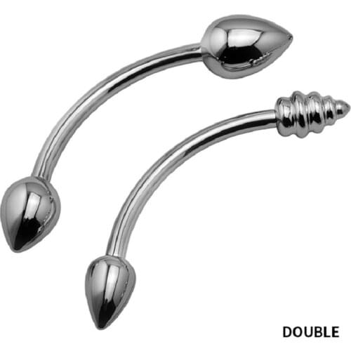 Prostate massager Double dildo Penetration anal beads butt plug metal fake penis prostate massager SM sex toy for man woman