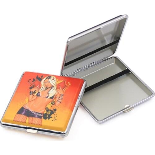 Fashion Ultra Thin Pipes Creative Personality Cigaret Case Slim Metal Clamshell Color Printing Cigarette Box Cigarette Holder