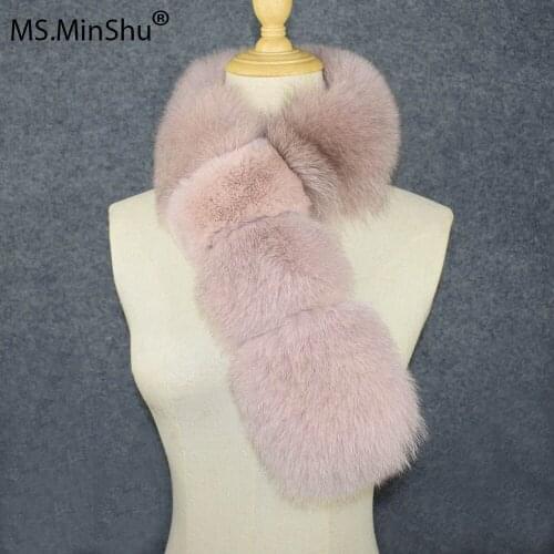 MS.Minshu Fox Fur Scarf With Rex rabbit fur Patchwork Scarf Fashion Women Genuine Fox Fur Collar