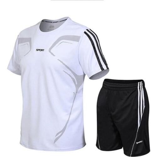 2021 Male Tracksuit Summer Men Set Fitness Suit Sporting Suits Short Sleeve T Shirt+pants men clothing Quick Drying 2 Piece Set