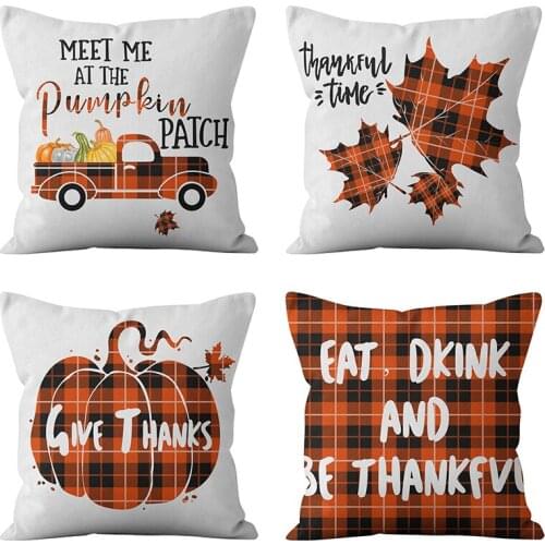 Orange Tartan Thanksgiving decor Throw Pillow Case Pumpkin Farm Tract Cushion Covers for Home Sofa Chair Decorative Pillowcases