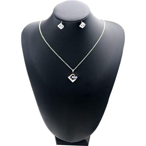 High Fashion Geometric Colored Artificial Rhinestone Necklace Earrings Set Lnsta Niche Design Short Clavicle Chain