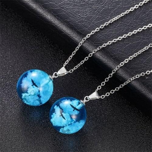 Blue Sky White Clouds Eagle Pendant Women Handmade Crystal Necklace Janedream Transparent Resin Pendant Necklace Fashion Jewelry