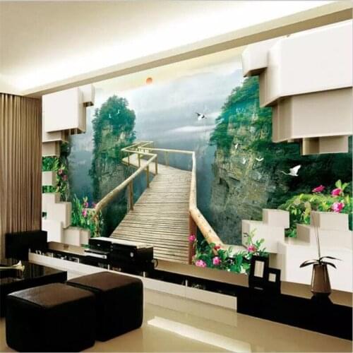Beibehang Custom wallpaper large-scale modern minimalist into the deep mountain 3D space background wall living room decoration