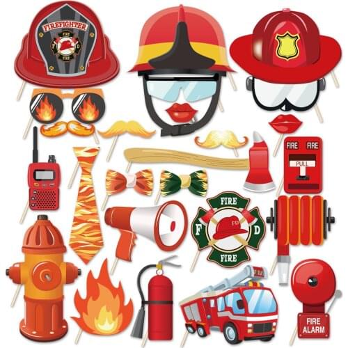 Baby Shower Fireman Party Photobooth Props Firefighter DIY Party Decorations Kids Birthday Party Photobooth Xmas Party Supplies