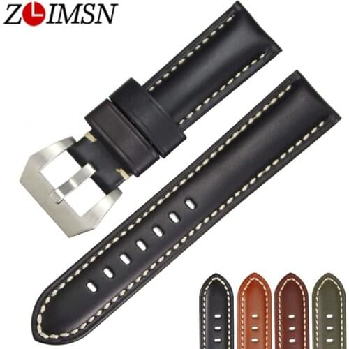ZLIMSN Genuine Leather Mens Watces Strap Smooth Watch Band 22mm Belt Suitable for Panerai Watch Strap 24mm Watchband Pin Buckle
