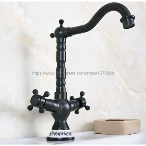 Basin Faucets Oil Rubbed Bronze Double Cross Handle Bathroom Sink Faucet Swivel Spout Bathbasin Vanity Mixer Taps Nnf644