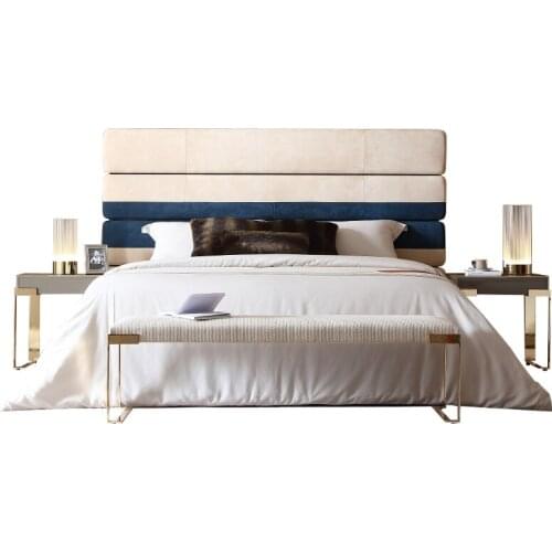 Light luxury leather double bed master bedroom solid wood bed 1.8m big bed wedding bed modern furniture