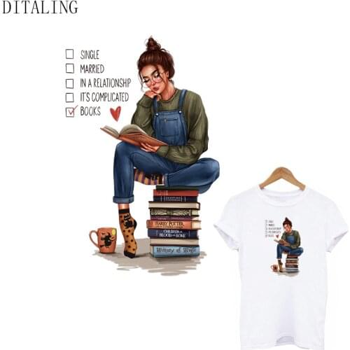 Reading Girl Iron On Patch On Clothes DIY Washable Patch On T-Shirt Hoodie Heat Transfer Sticker On Clothing Applique Decoration