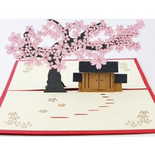 Creative romantic cherry tree house 3D stereo card paper Wuhan University Cherry Blossom Festival Creative Postcard