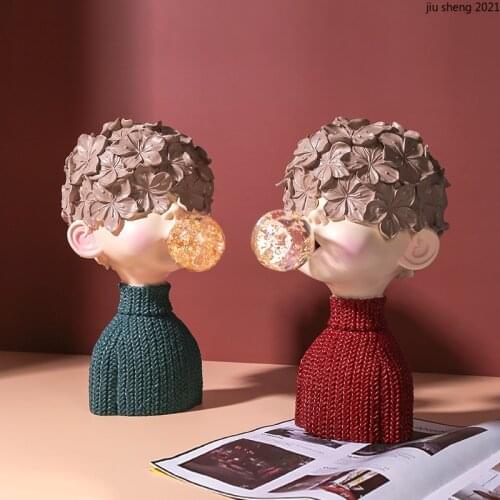 European-style Resin Bubble Gum Character Ornaments Cute Boys and Girls Crafts Abstract Figures Figurines Home Decoration Gifts