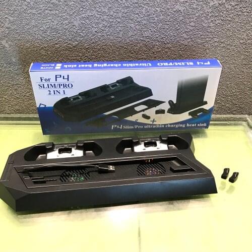 For PS4 Slim Pro Vertical Stand Cooling Fan PlayStation 4 Cooling Cooler Charging Dock Station with Dual Controller Charge