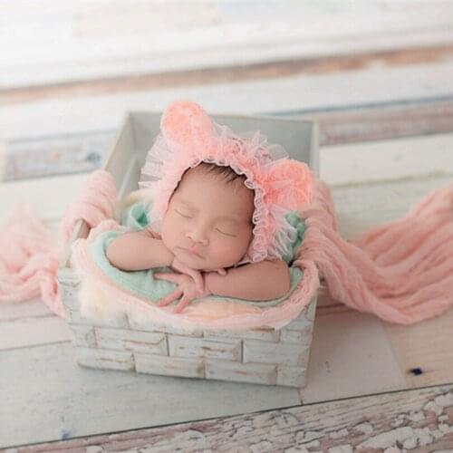Vintage Pink Lace Bear Bonnet Photo Prop Handmade Newborn Flower Hat Baby Girl Lace Ruffle Bonnet Birthday Gift