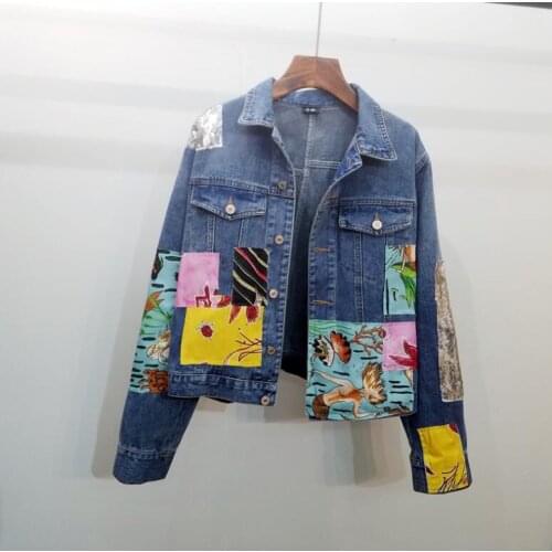 Womens autumn winter casual loose vintage patchwork denim jacket female high waist plus size jacket TB533