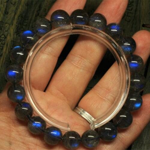 12mm Natural Ice Labradorite Bracelets Blue Lights Round Beads Lady Stretch Necklace Crystal Bracelet