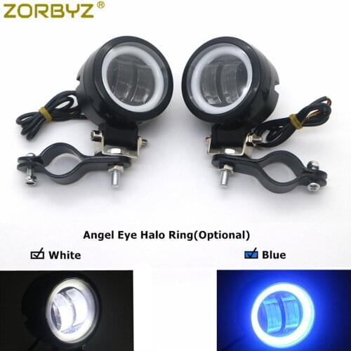 ZORBYZ Round Black Motorcycle LED Passing Spot Fog Light With Angel Eye Light Mount Bracket Clamp For Roll Cage Guard Bar Tube