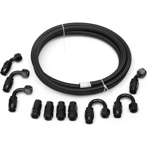 11Pcs AN8 Nylon Stainless Steel Braided Oil Fuel Line With Fitting Hose End Adapter Kit Auto Replacement Parts