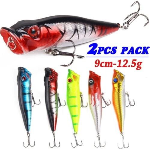 2PCS Topwater Popper Fishing Lures Bass Wobbler Bait Artificial Hard Fish Lures Saltwater Fishing Tackle 12.5g-9cm