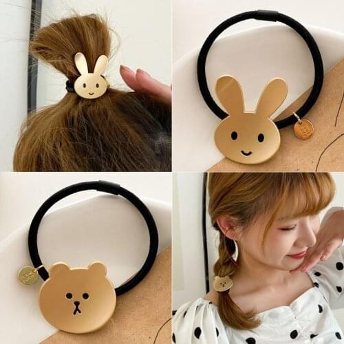 20 PCS/lot Metal Bear High Elastic Rubber Band Cute Cartoon Hairpin Loop Rope Head Hairpin Ornament Hair Accessories for Women