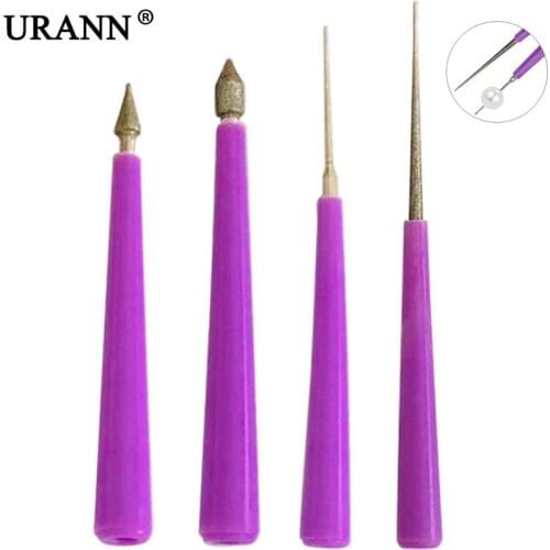 URANN 4Pcs Pearl Beading Hole Enlarger File Set For Glass Plastic Metal Wood Beads Reamer Needle File Tool