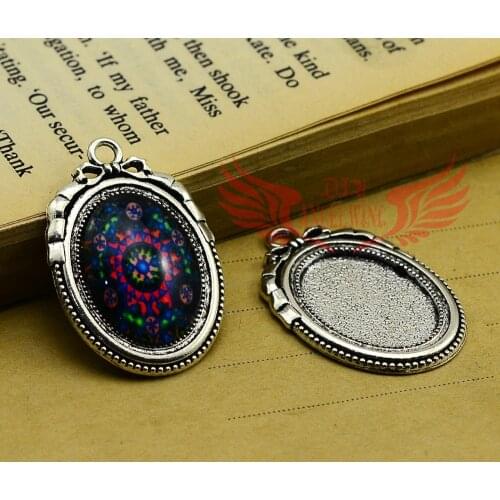 5pcs/lot--18x25mm Inner Size Antique Silver plated Fashion Style oval Base Cameo Setting Charms Pendant ,DIY supplies