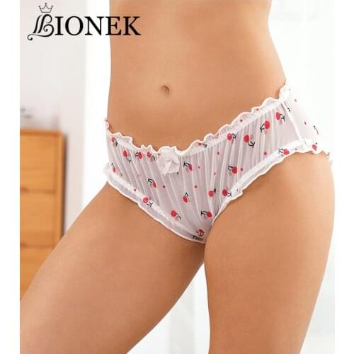 BIONEK New Women Underwear Japanese Mesh Low-Waist Cute Kitten Underwear Lightweight And Breathable Fruit Pattern Custom Pants