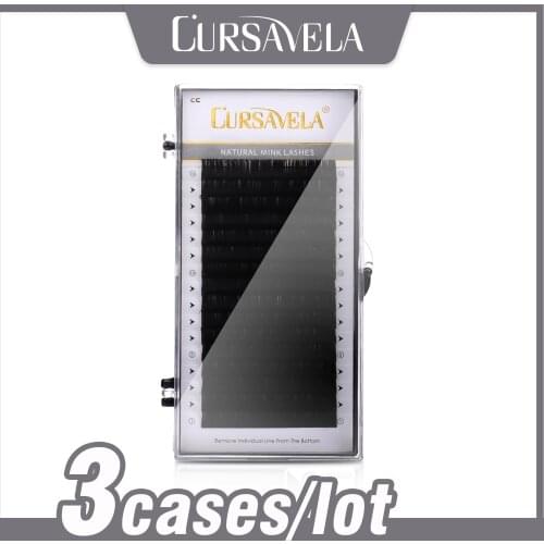 Cursavela Classic Extension Eyelashes 3 case/lot Silk Fiber Individual Comfortable Soft Natural Lashes Handmade Lash Wholesale