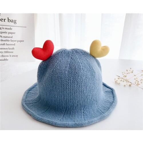 New Winter Baby Cartoon Hats ins childrens love peach heart knitted hat Basin cap simple wild girl 1-4Years Bucket hat