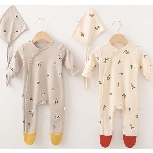 Spring Autumn Baby Boys Girls Clothes Toddler Baby Boys Girl Cotton Long Sleeve Printing Romper+Hat Infant Baby Girls Jumpsuit
