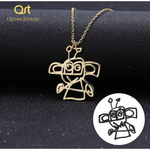 Custom Childrens Drawing Necklace, Kids Art Child Artwork Personalized Graffiti Necklaces Custom Your Design Name Logo Jewelry