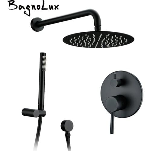 Brass Black Bathroom Shower Set 8" Rianfall Shower Head Shower Faucet Wall Mounted Shower Arm Diverter Mixer Handheld Set