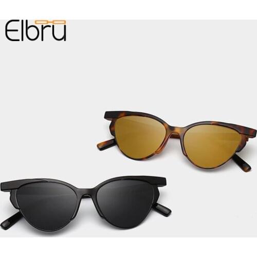 Elbru 2021 Fashion Small Cat Eye Sunglasses Women Half Frame Brand Designer Sunshades Colorful Eyewear Clear UV400 Sun Glasses