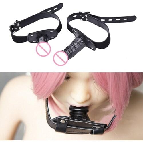 Fetish Bondage Open Mouth Bite Silicone Penis Plug Dildo Mouth Gag Adult Sex Toys Products For Woman Couples Sex Slave Game