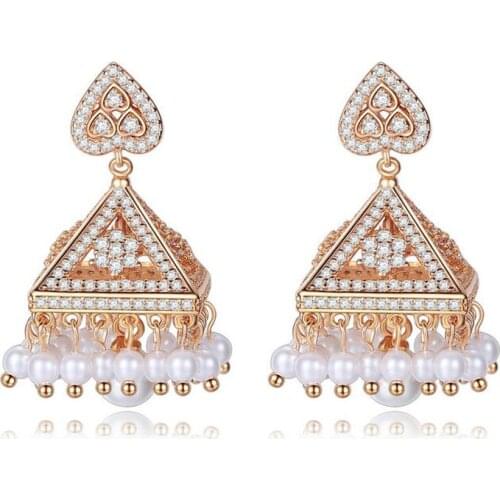 Indian Jhumka Beads Bell Drop Earrings Crystal Rhinestone Bridal Wedding Party Jewelry Bollywood Gypsy Jhumki Ethnic Tribal New