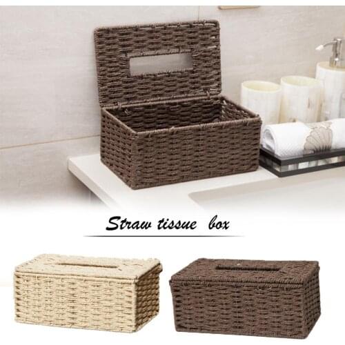 Rattan Tissue Box Vintage Napkin Holder Case Clutter Storage Container Cover Living Room Desk Decoration For Home Office