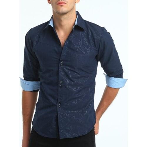 Mens Shirt Long Sleeve Turn Down Collar Cardigan Shirt with 3D Geometric Printing Casual Single-Breasted Slim Type Tops