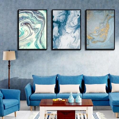 Blue Marble Abstract Poster Wall Art Nordic Posters Quicksand Canvas Painting Simple Atmospheric Living Room Decoration Painting