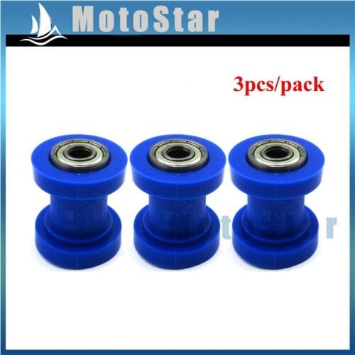 3x 8mm Blue Chain Roller Pulley Tensioner For Dirt Pit Bike SSR Thumpstar TTR CRF50 CRF70 SDG DHZ YCF Stomp XR50 Atomik Kayo BSE