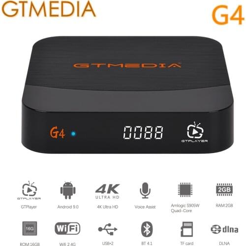 Android 9.0 Brand New GTMEDIA G4 TV box Built-in Wifi 2.4G+BT4.1, 802.1.1b/g/n Support Xtream M3U, Free Internet searching